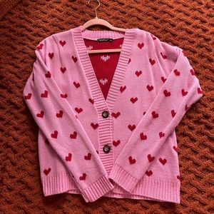 boohoo pink/red heart sweater cardigan